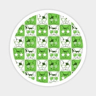 Frenchies with Glasses Pattern Green Magnet